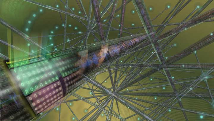 3D computer model for an article on the a new netware upgrade to Internet Protocol called 6BONE. Linda Nye Visualizing Nature